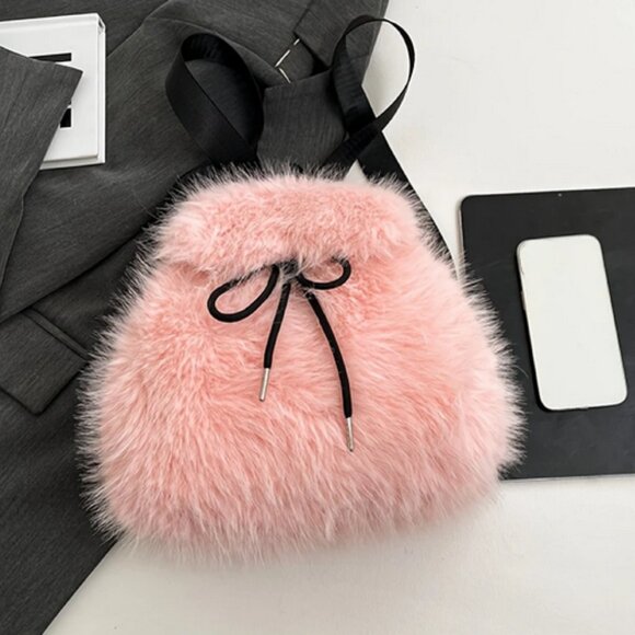NEW Pink Faux Fur BackPack   SMALL - Picture 3 of 9